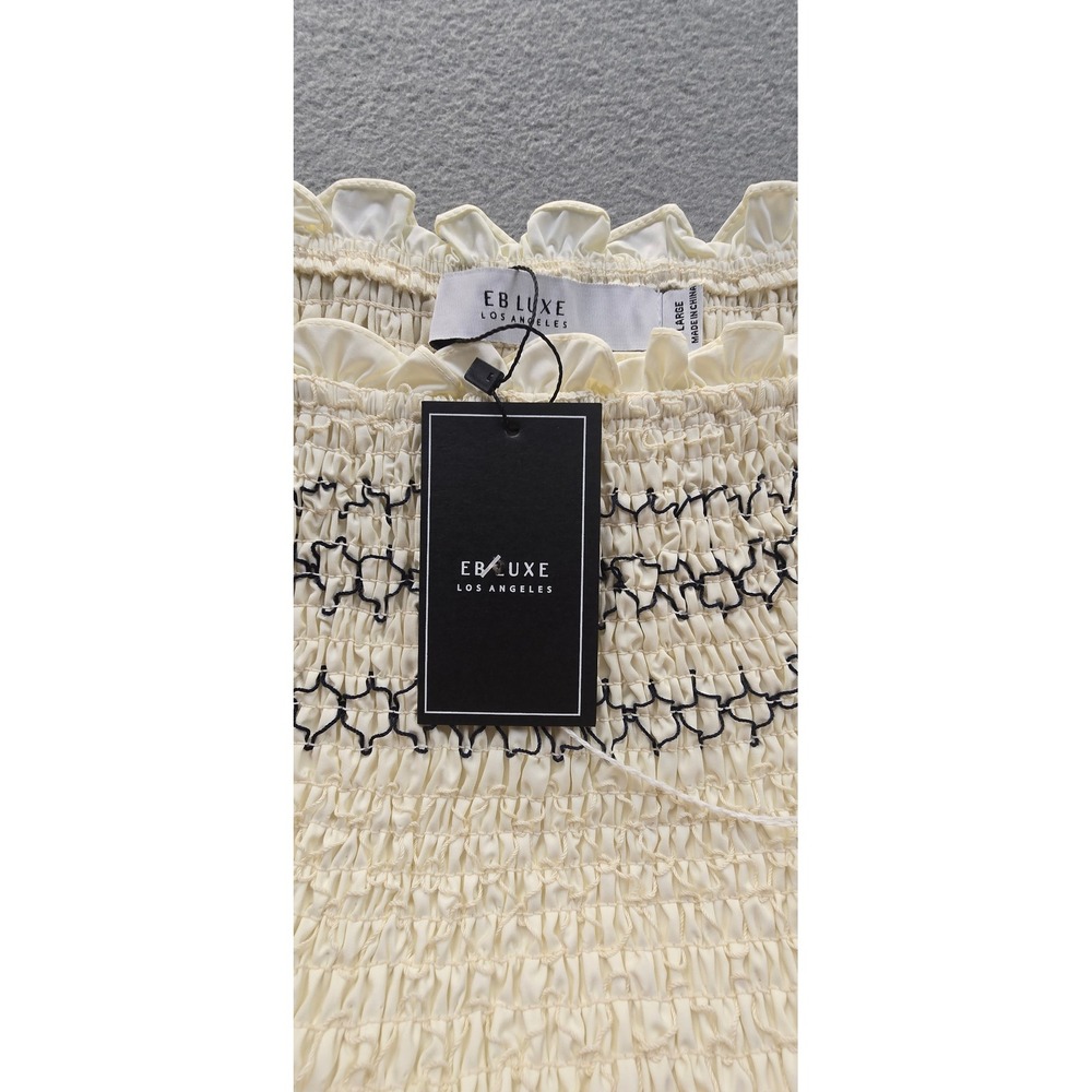 EB Luxe Los Angeles Cream Smocked Strapless Dress Cotton Stitch LS1820 LARGE - Picture 10 of 12